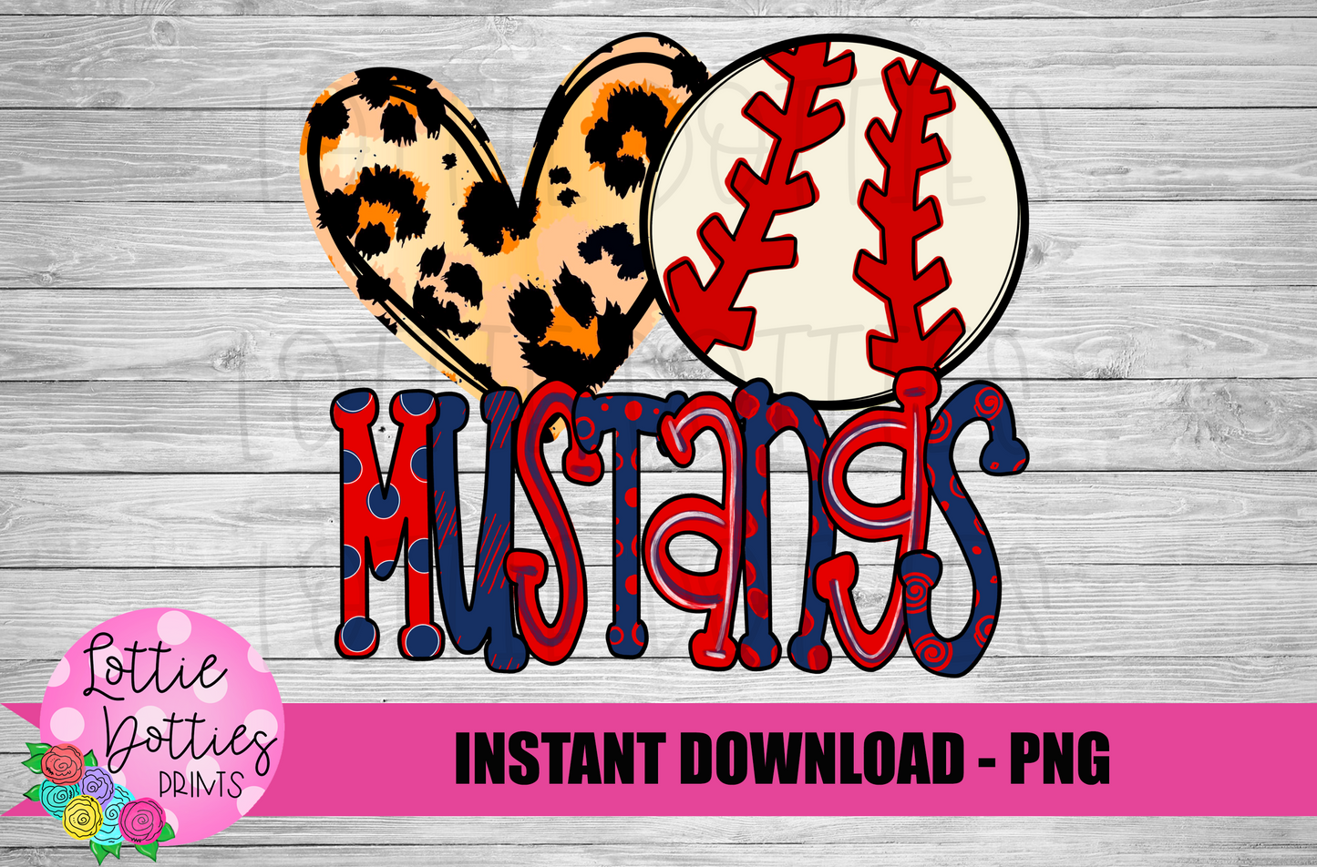 Peace Love Baseball PNG - Mustangs - sublimation design - Digital Download