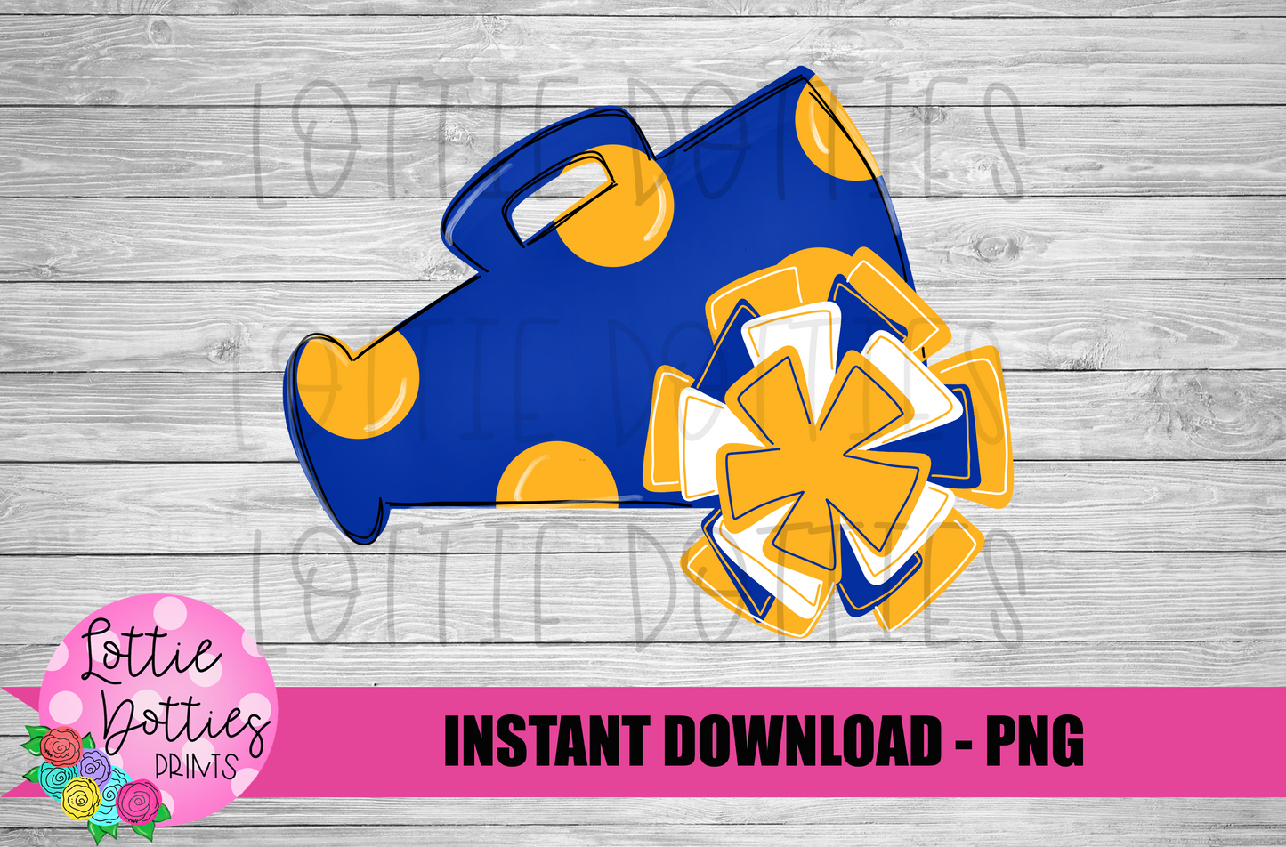 Megaphone PNG - Cheer Design - Royal and Gold Megaphone Sublimation