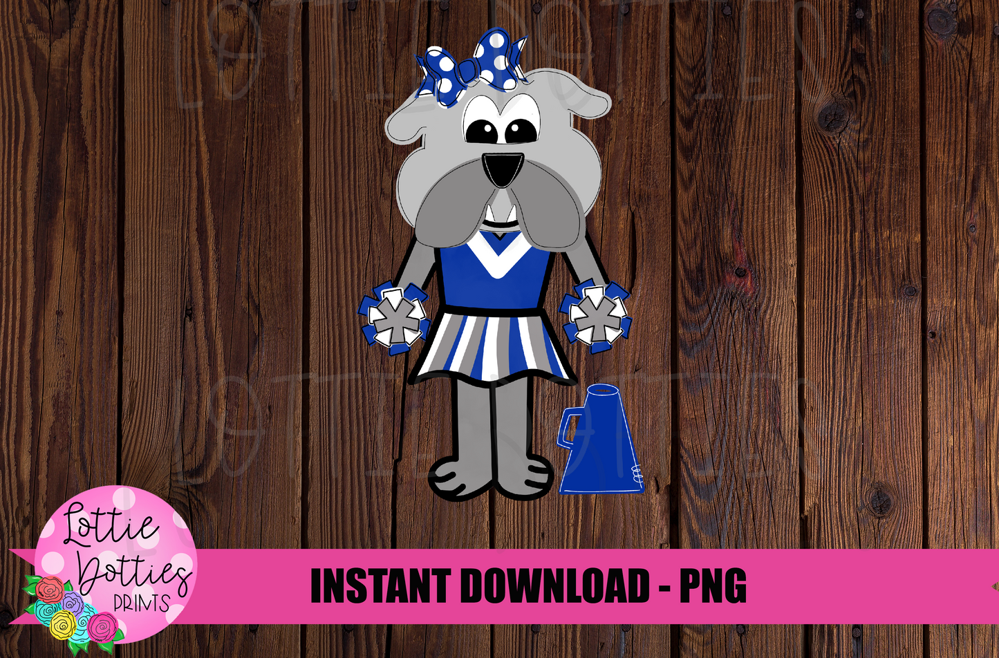 Bulldog Cheerleader - Cheerleader Sublimation - Blue and White