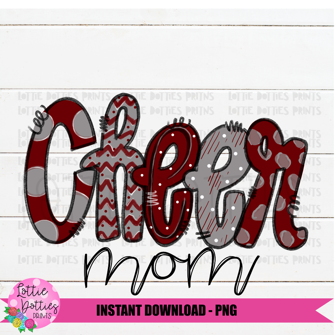Cheer Mom Png - Cheerleader Sublimation File -Maroon, Gray and Black - Instant download - Digital Download
