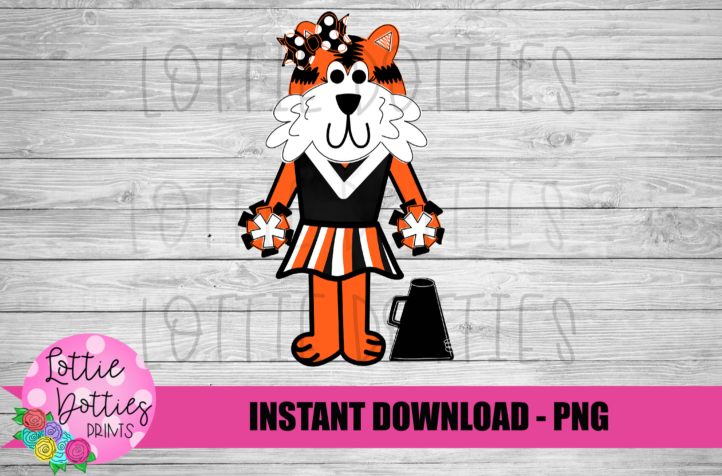 Tiger Cheerleader Png - Black and Orange Bow - Football Sublimation Design