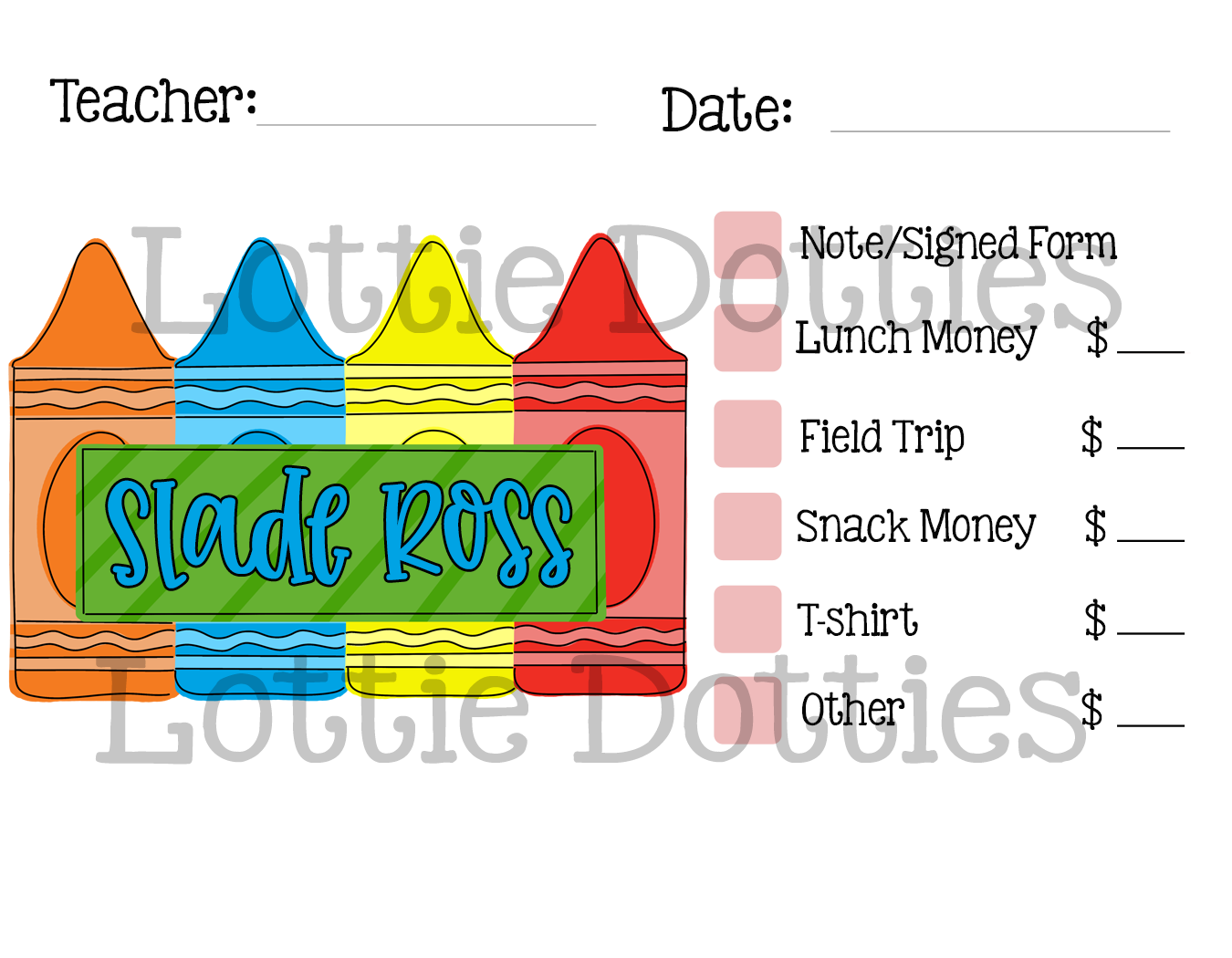 Teacher Note Template - Crayon Set Boy