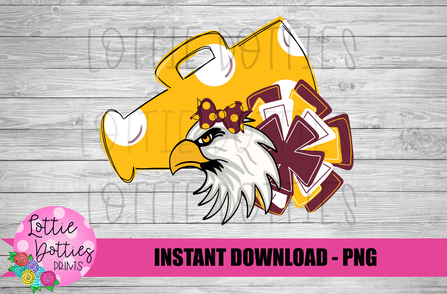 Megaphone PNG - Cheer Design - Maroon and Gold Megaphone Sublimation - Eagle