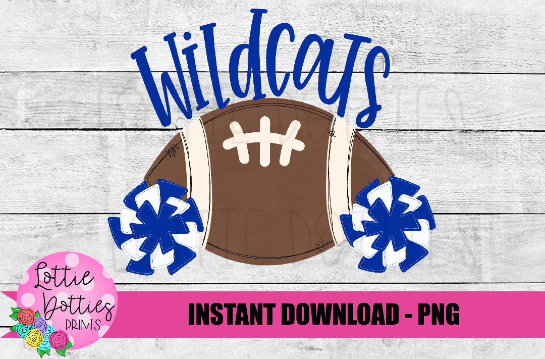 Wilcats Football Sublimation Png - Royal and White - Football Sublimation Design- Digital Download