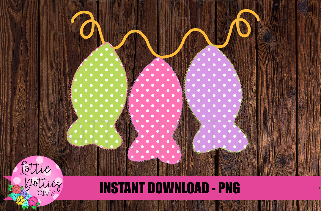 Faux Applique Fishing Png - Polk-a-Dots Fish - Summer Sublimation File - Instant download - Digital Download