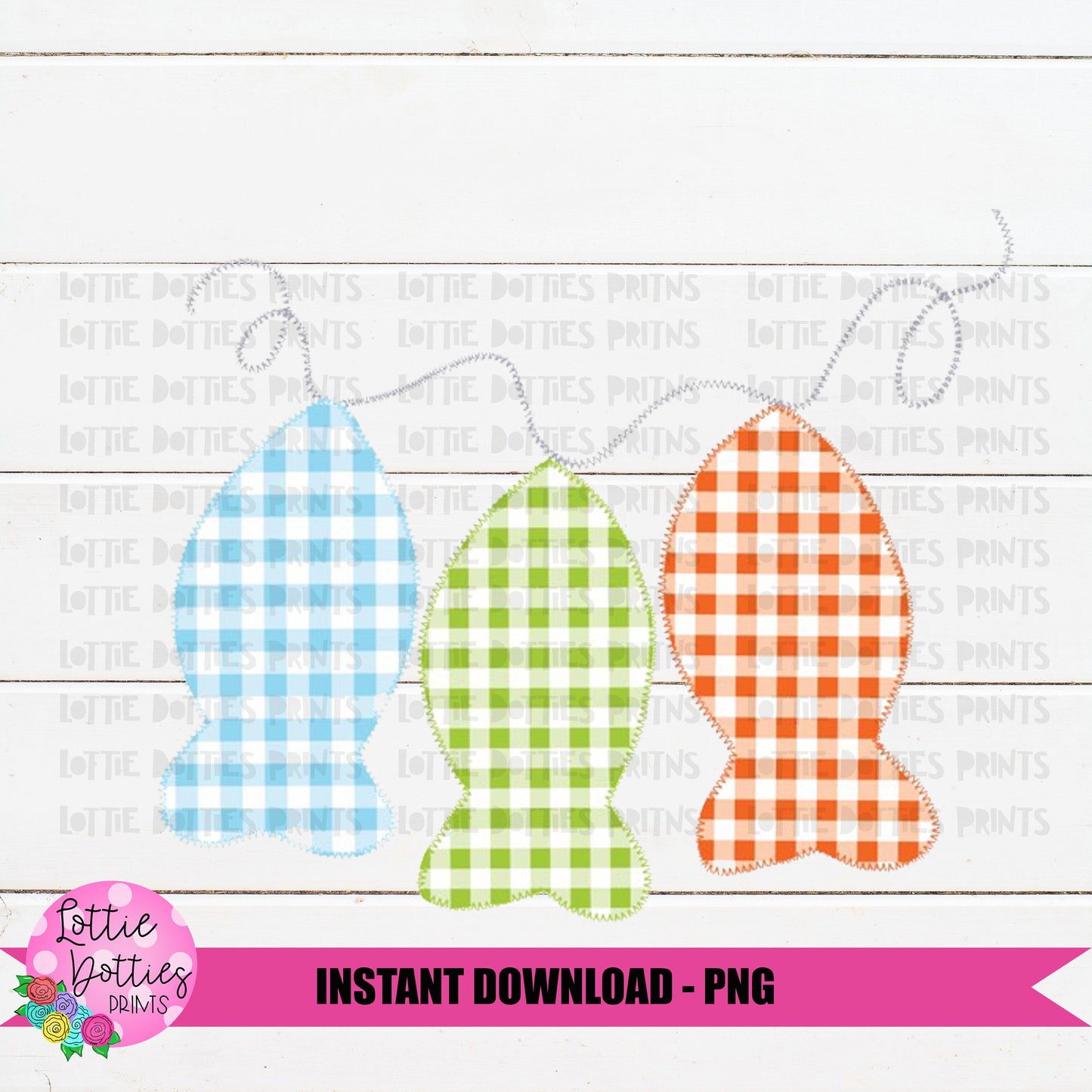 Faux Applique Fishing Png - Gingham Fish - Summer Sublimation File - Instant download - Digital Download