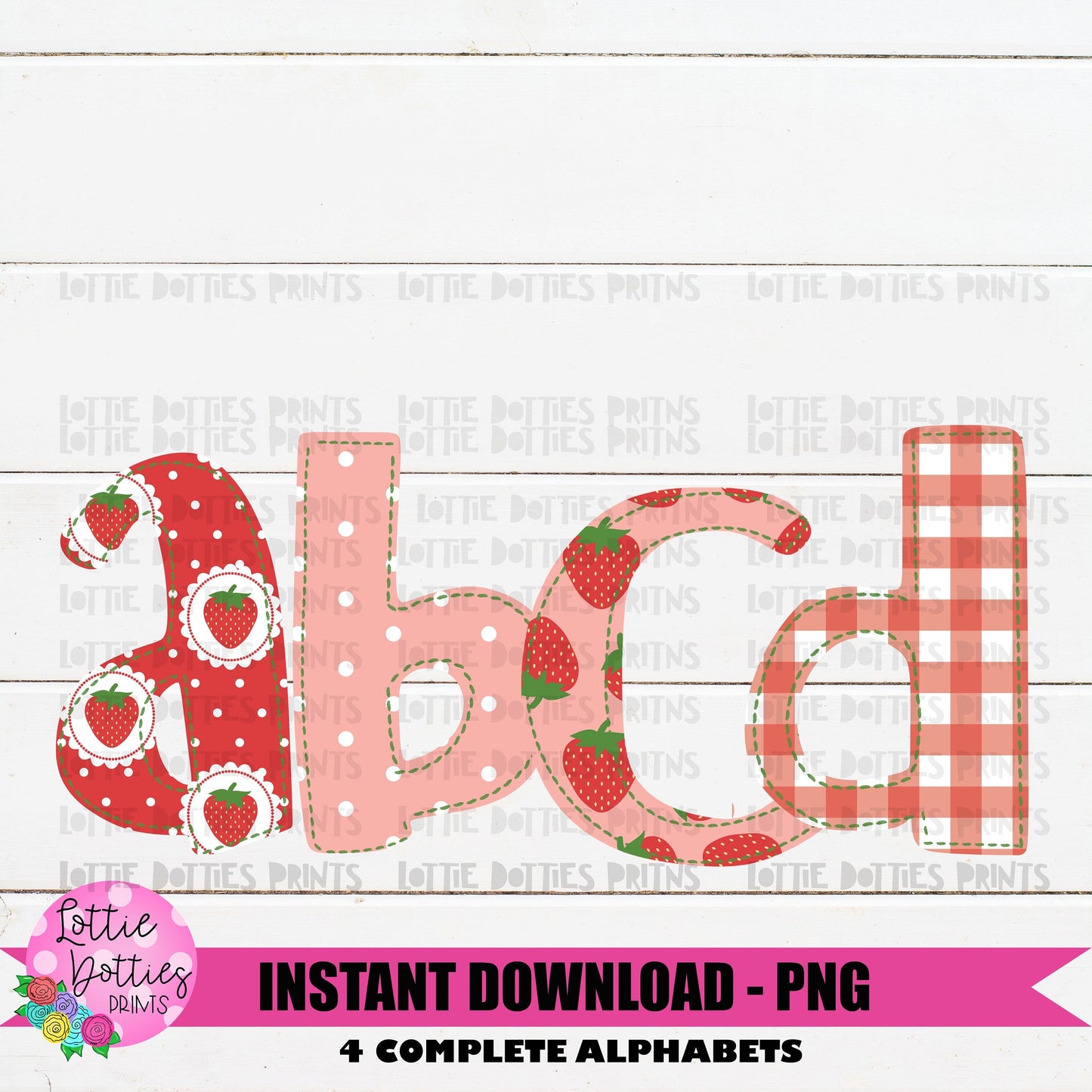 Strawberry Faux Applique Alphabet - Alpha Pack - Alphabet Clipart - Instant Download - Shabby Chic - Berries