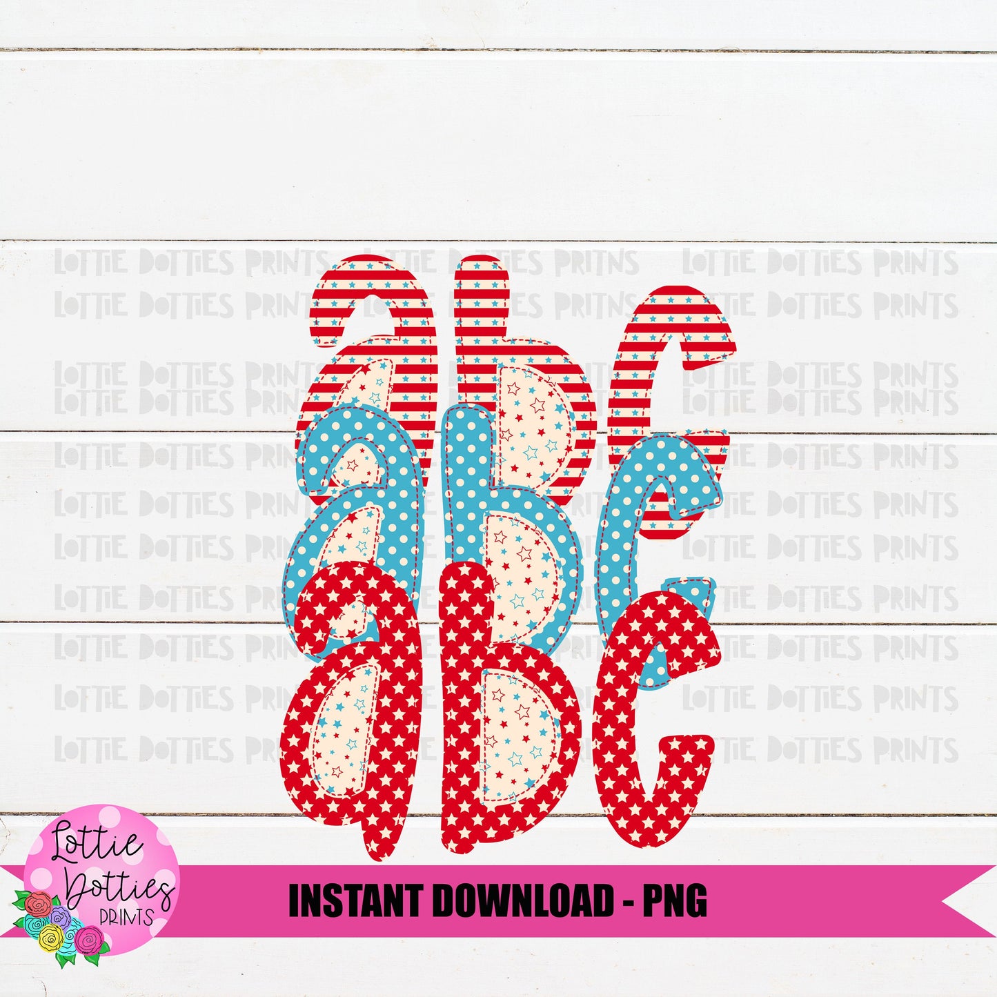 Patriotic Red White and Blue Faux Applique Alphabet - Alpha Pack - Alphabet Clipart - Instant Download - Patriotic