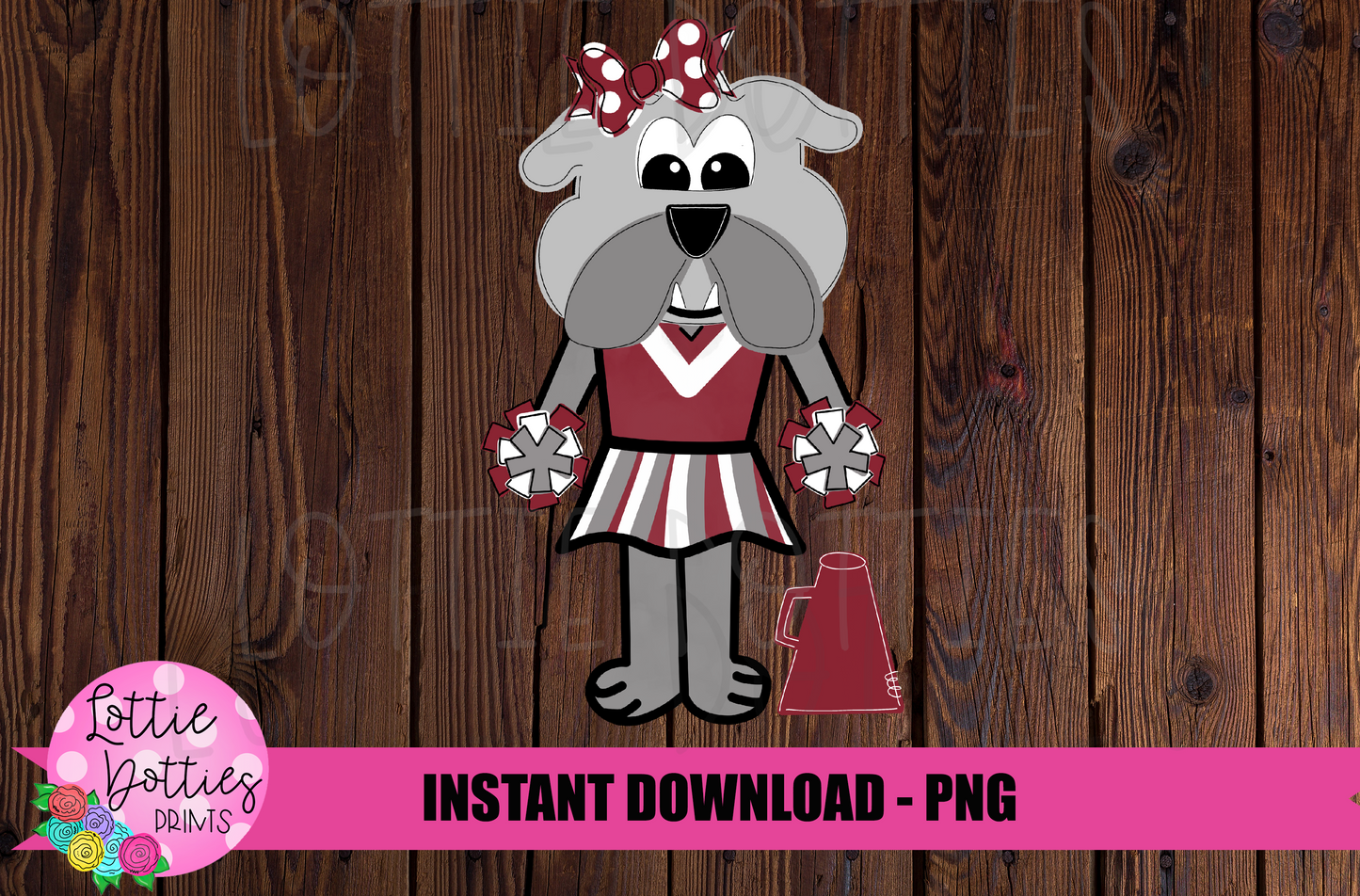 Bulldog Cheerleader Png - Cheer Sublimation File - Instant download - Digital Download