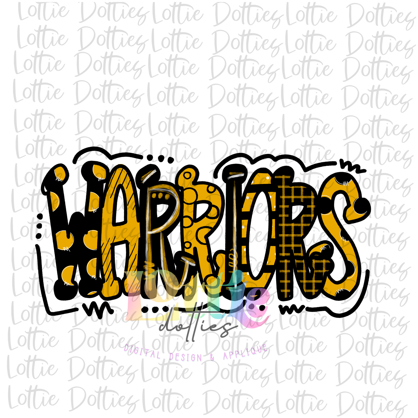 Warriors Png - Mascot Sublimation Design - Black and Gold - Digital Download