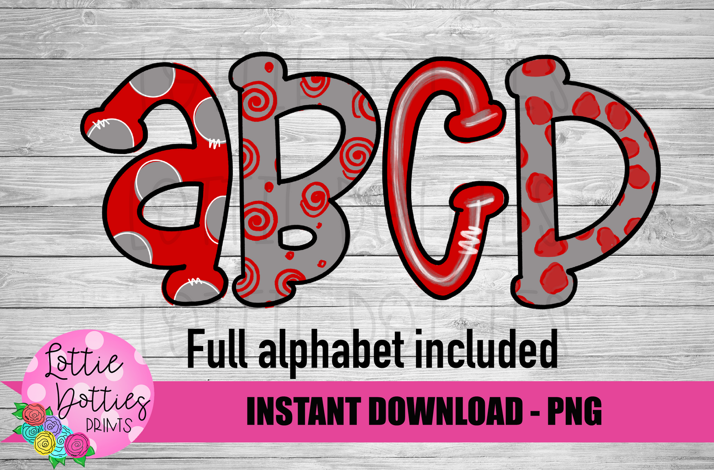 Red and Gray Hand Lettered Alphabet - Alpha Pack - Alphabet Clipart - Instant Download - Alpha Pack
