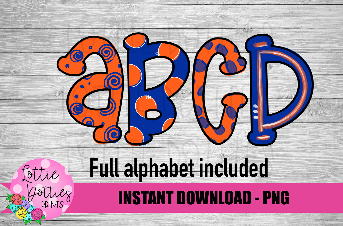 Orange and Blue Hand Lettered Alphabet - Alpha Pack - Alphabet Clipart - Instant Download - Girl Alpha Pack