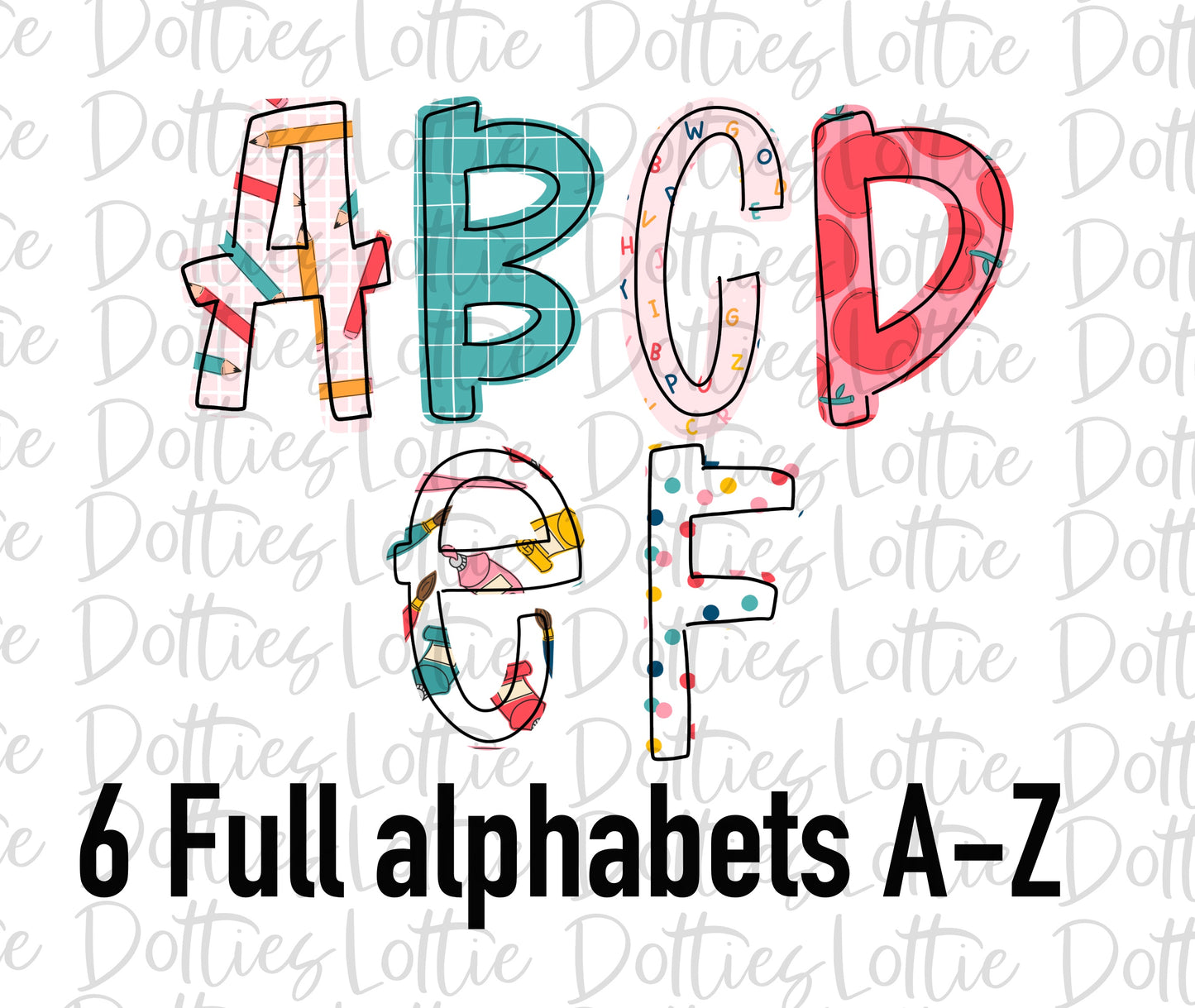 School Alphabet - School Alpha Pack - 6 Full Alphabet A-Z - Instant Download - Alpha Pack