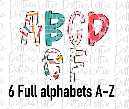 School Alphabet -  School Alpha Pack - 6 Full Alphabet A-Z - Instant Download  - Alpha Pack