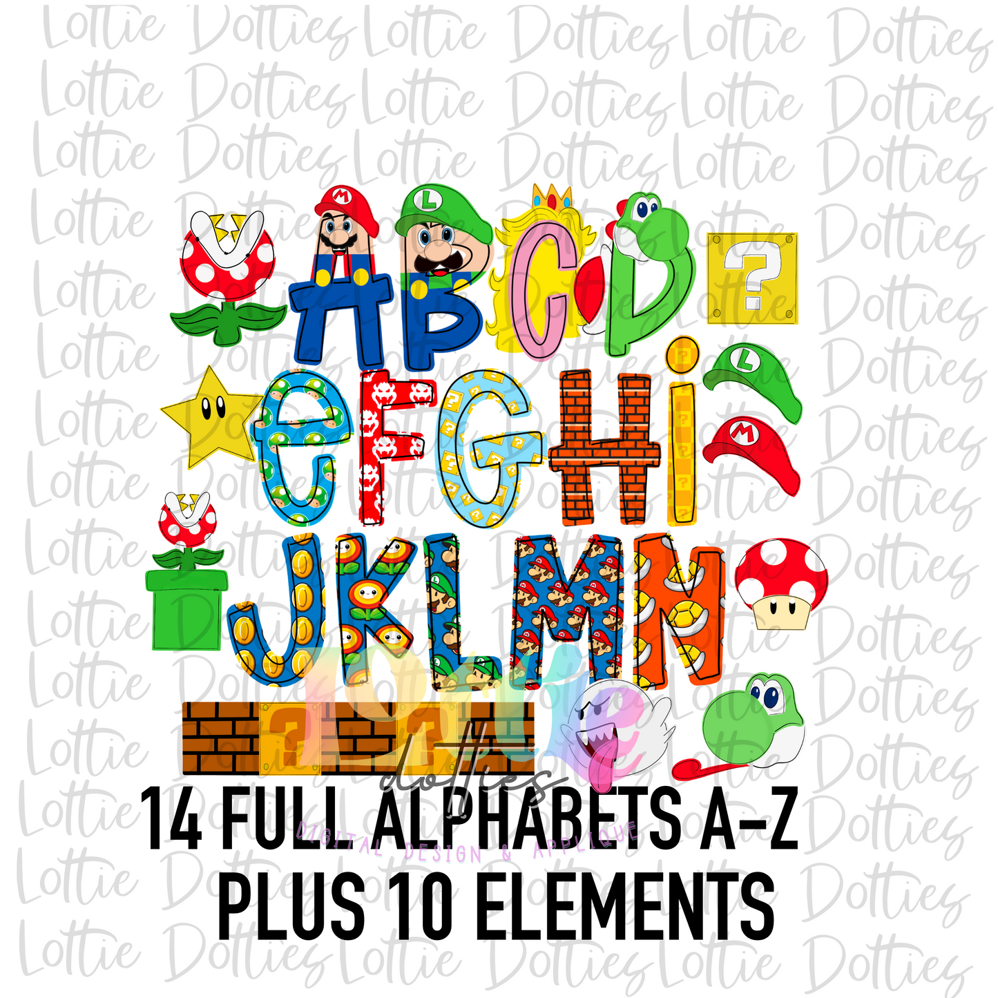 Super Brothers Inspired Lettered Alphabet - Alpha Pack - Alphabet Clipart - Instant Download - Alpha Pack
