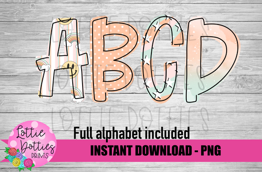 Boho Rainbow Smiles Alphabet - Alpha Pack - Alphabet Clipart - Instant Download  - Girl Alpha Pack