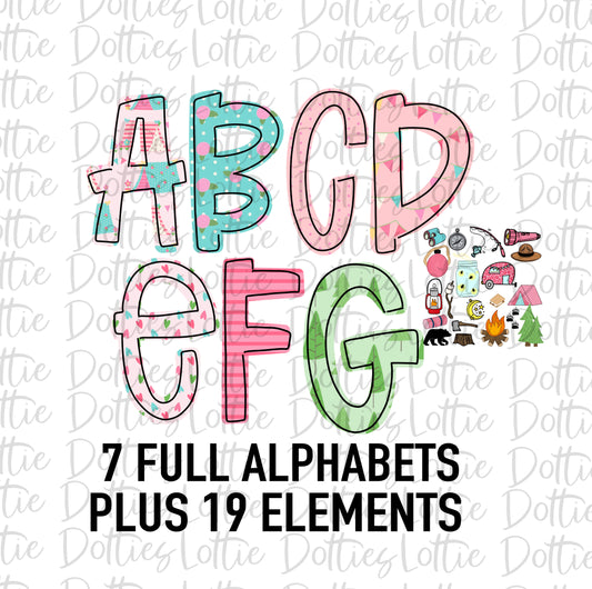 Glamping Camping Alphabet - Alpha Pack - Alphabet Clipart - Instant Download