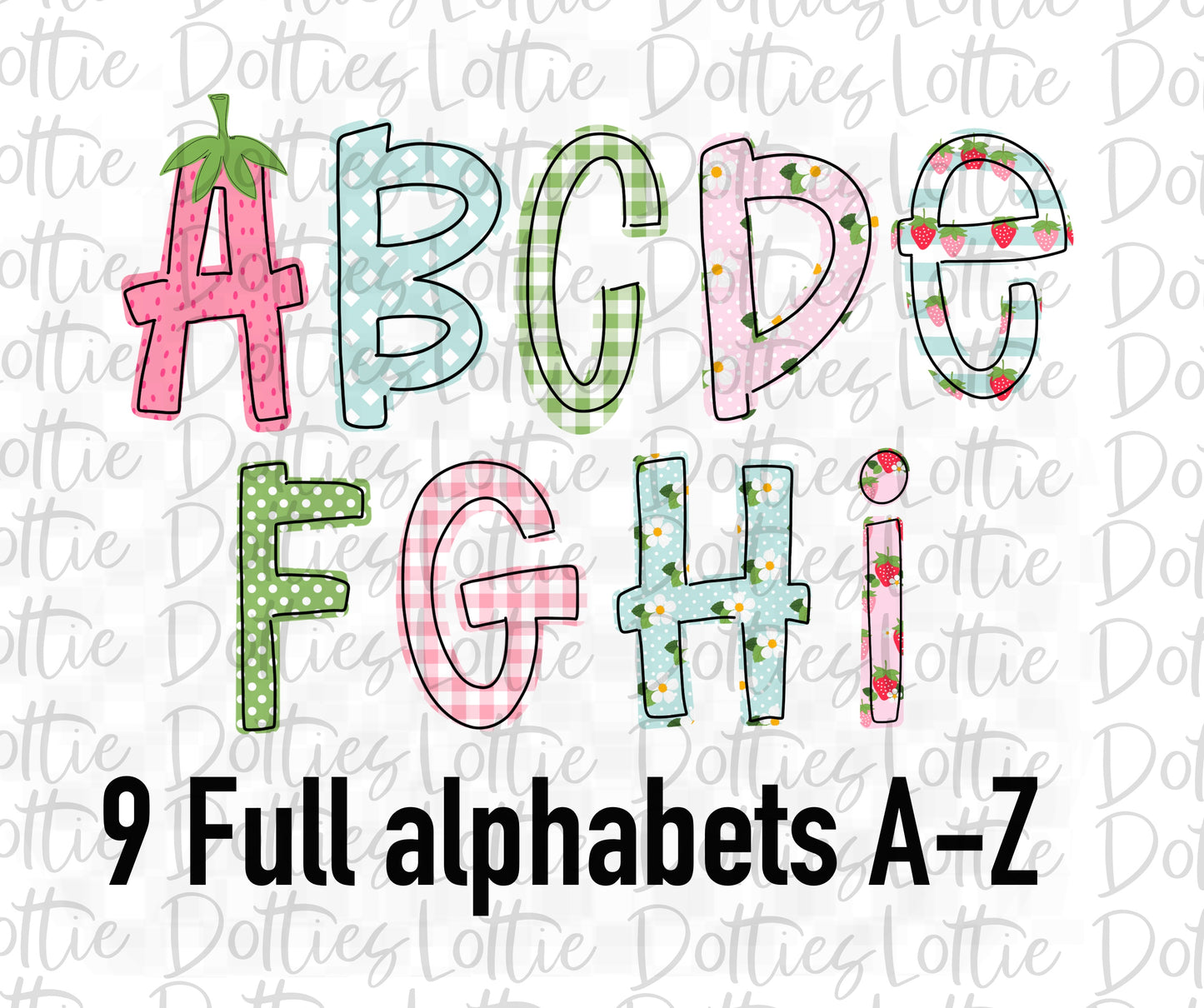 Strawberry Alphabet - PNG Alpha Pack - 9 Full Alphabets A-Z -