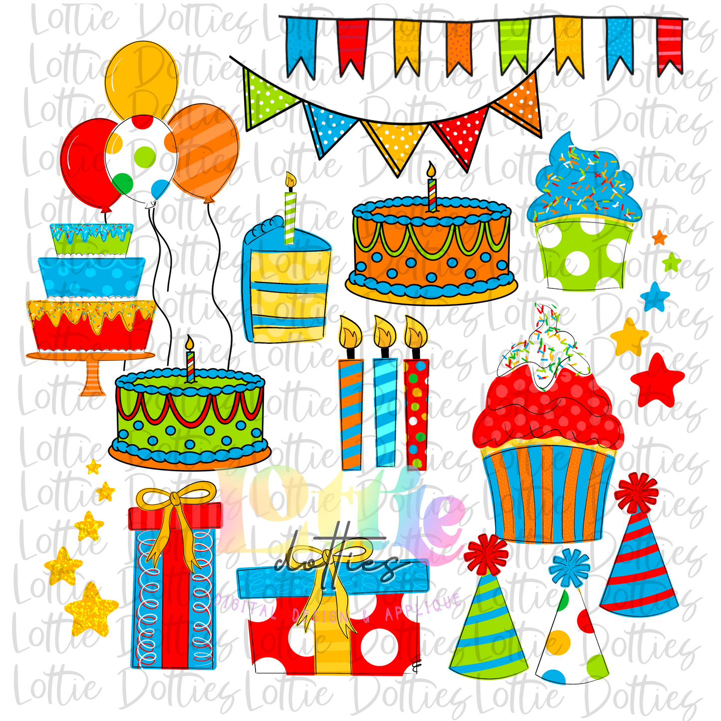 Birthday Alpha - primary colors- Alpha Pack - Alphabet Clipart - Instant Download - Alpha Pack