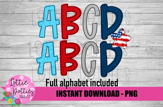 Patriotic solids and glitters Alphabet - Alpha Pack - Alphabet Clipart - Instant Download - Patriotic