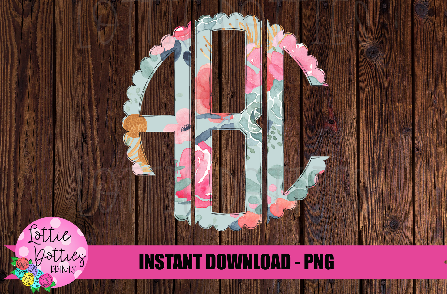 Blue Floral Scallop Monogram Alphabet - Alpha Pack - Alphabet Clipart - Instant Download