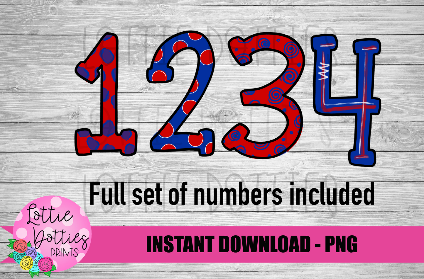 Royal Blue and a Red Hand Lettered Numbers - Alpha Pack - Alphabet Clipart - Instant Download - Number Alpha Pack