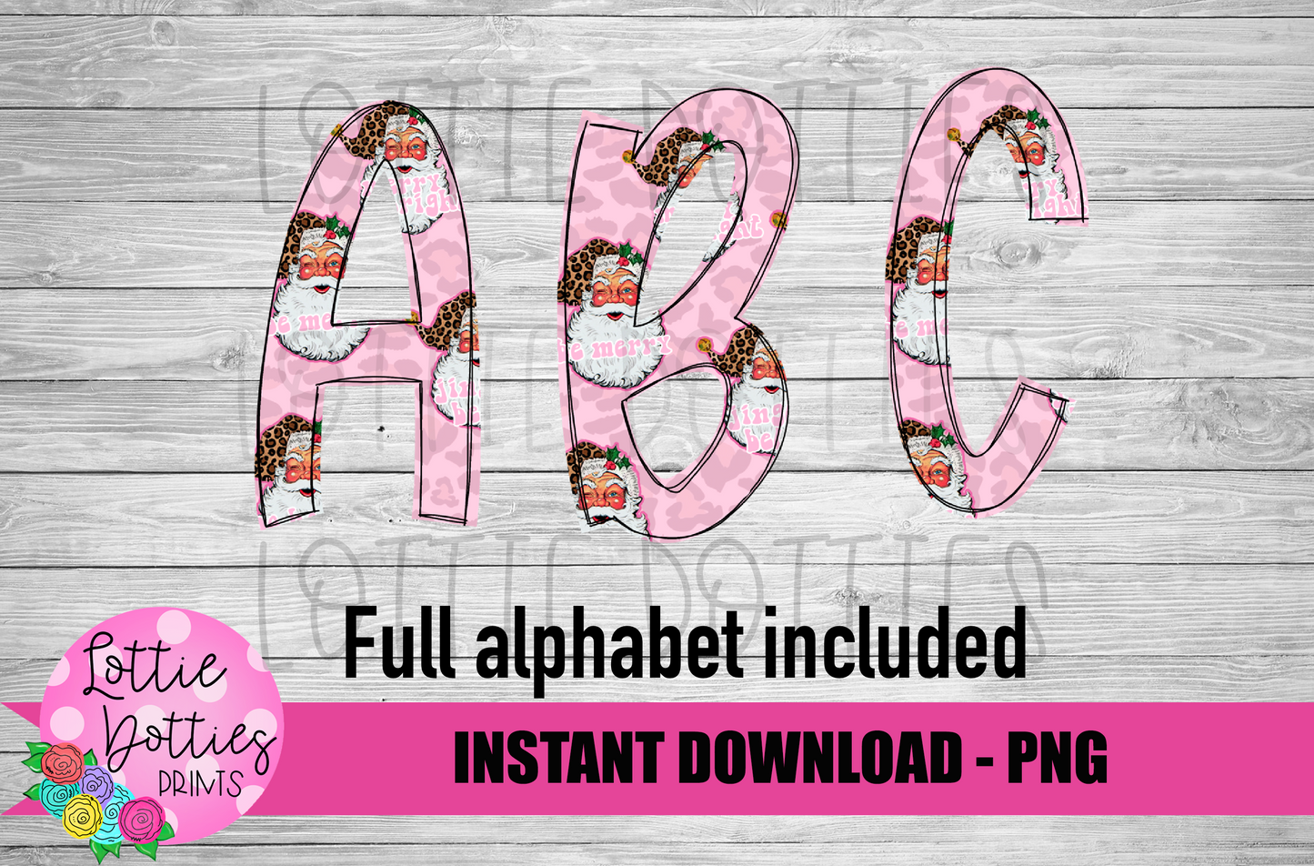 Pink Santa Alphabet - Alpha Pack - Alphabet Clipart - Instant Download - Christmas Alpha Pack