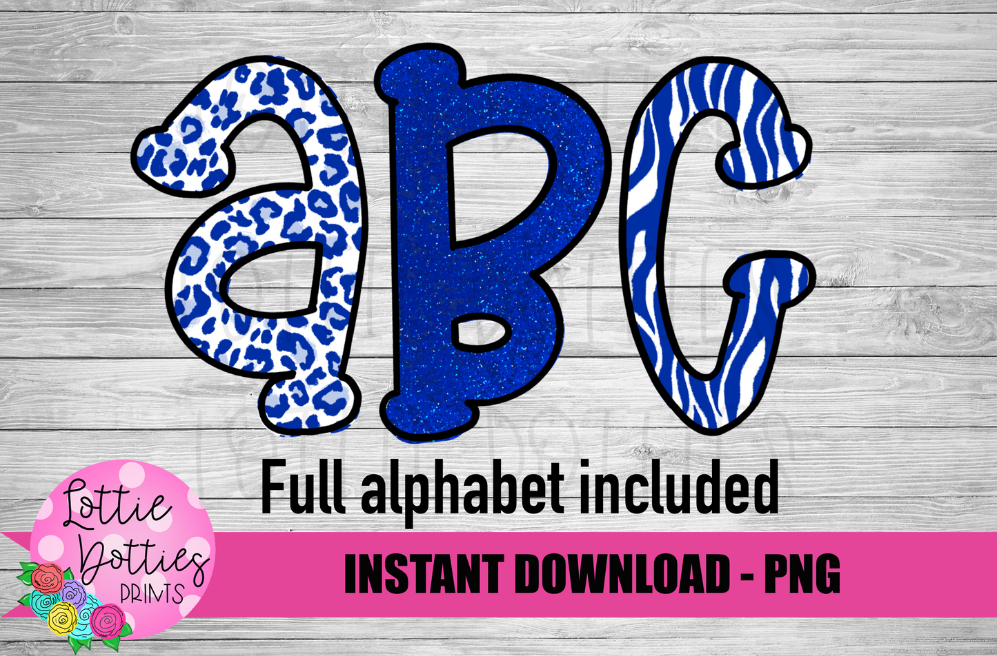 Royal Blue and White Hand Lettered Alphabet - Alpha Pack - Alphabet Clipart - Instant Download - Girl Alpha Pack