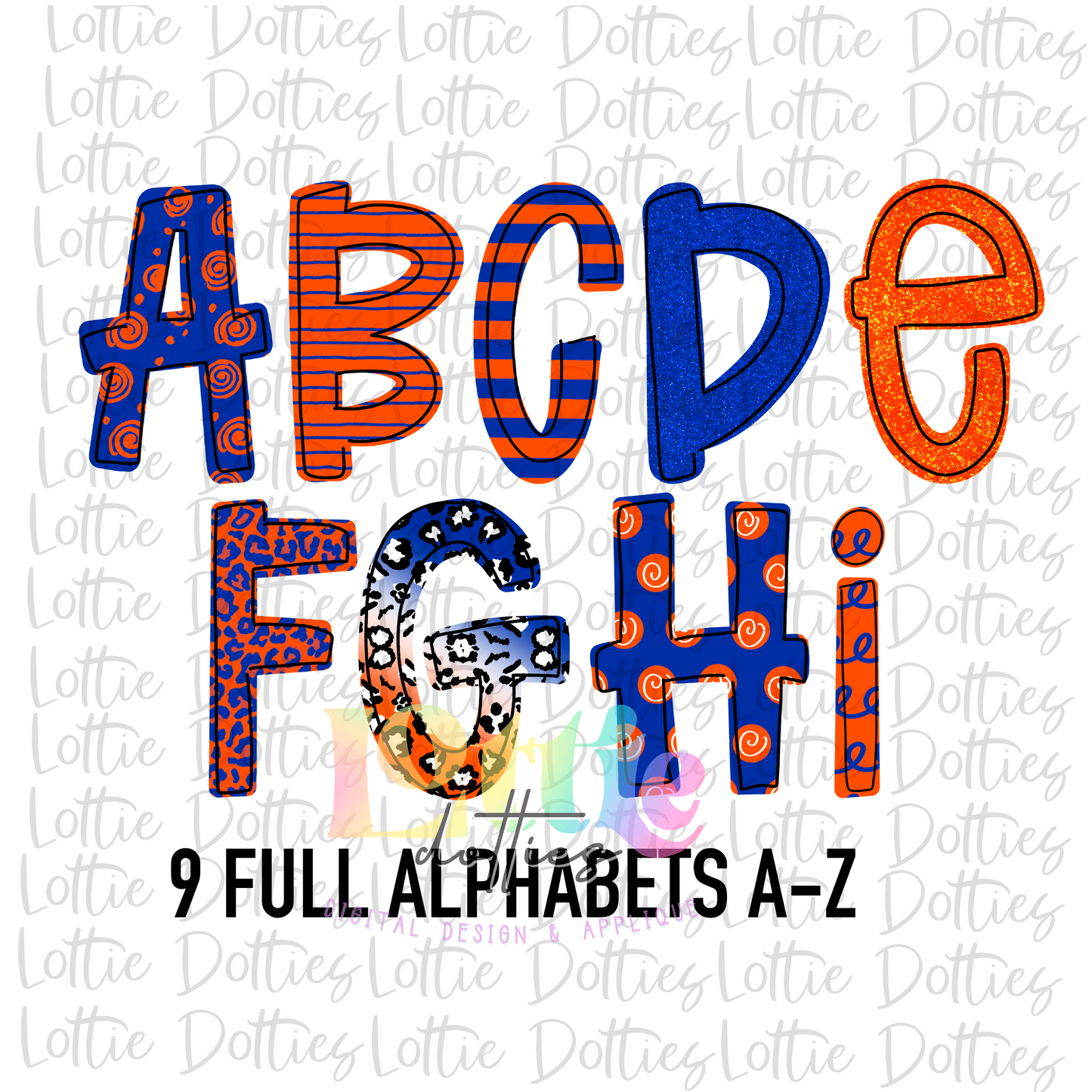 Royal and Orange Spirit Alphabet - Alpha Pack - Alphabet Clipart - Instant Download - Alpha Pack