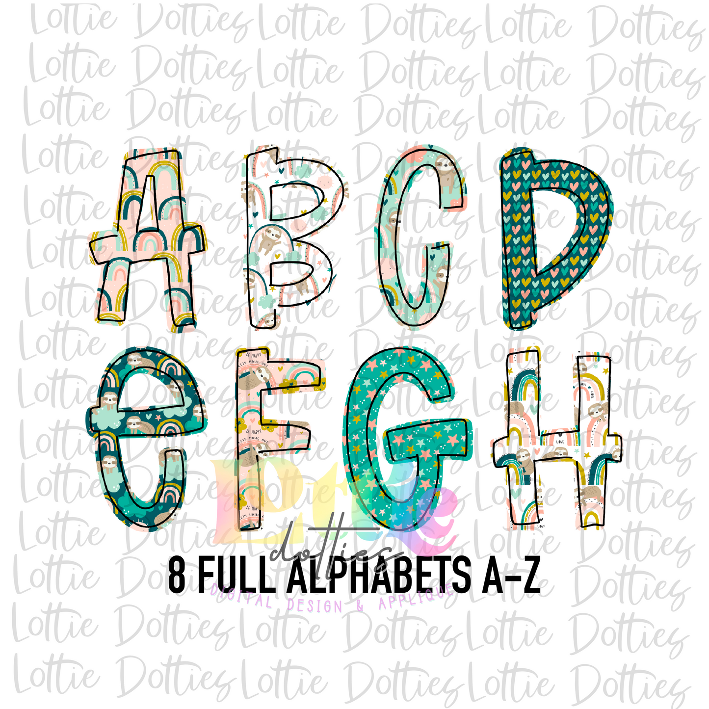 Rainbow Sloth Alpha - Alpha Pack - Alphabet Clipart - Instant Download - Alpha Pack