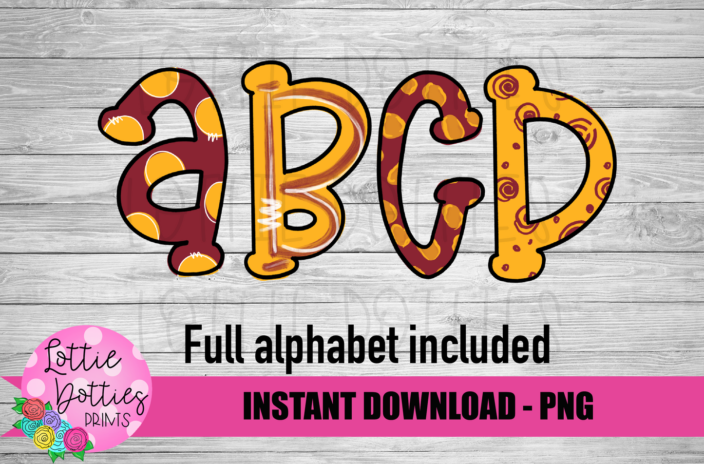 Maroon and Gold Hand Lettered Alphabet - Alpha Pack - Alphabet Clipart - Instant Download - Alpha Pack