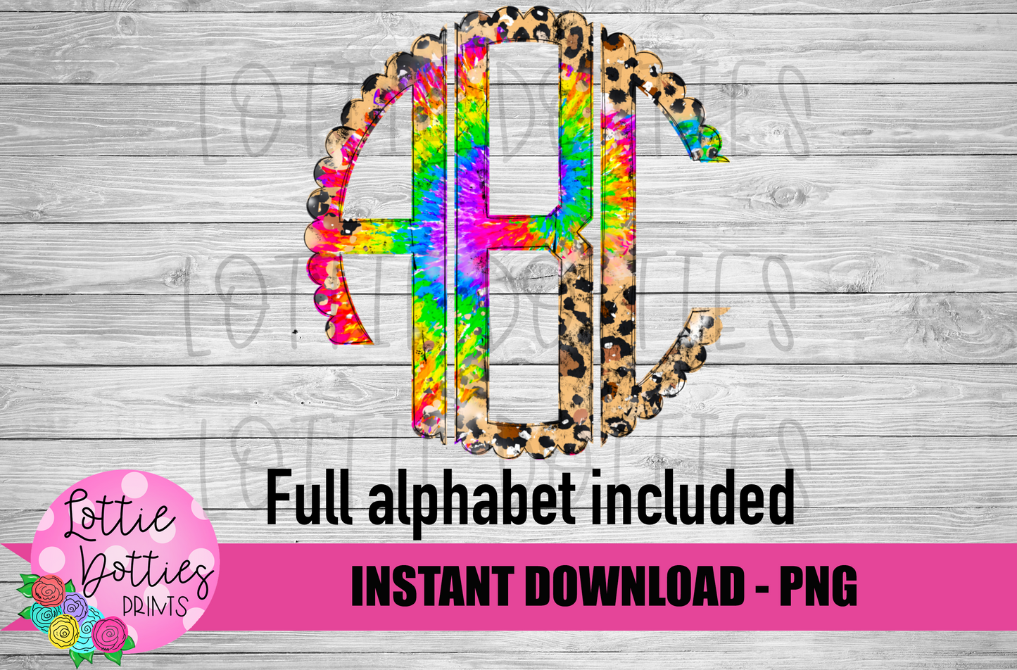 Tie Dye Leopard scallop Alphabet - Alpha Pack - Alphabet Clipart - Instant Download - Alpha Pack