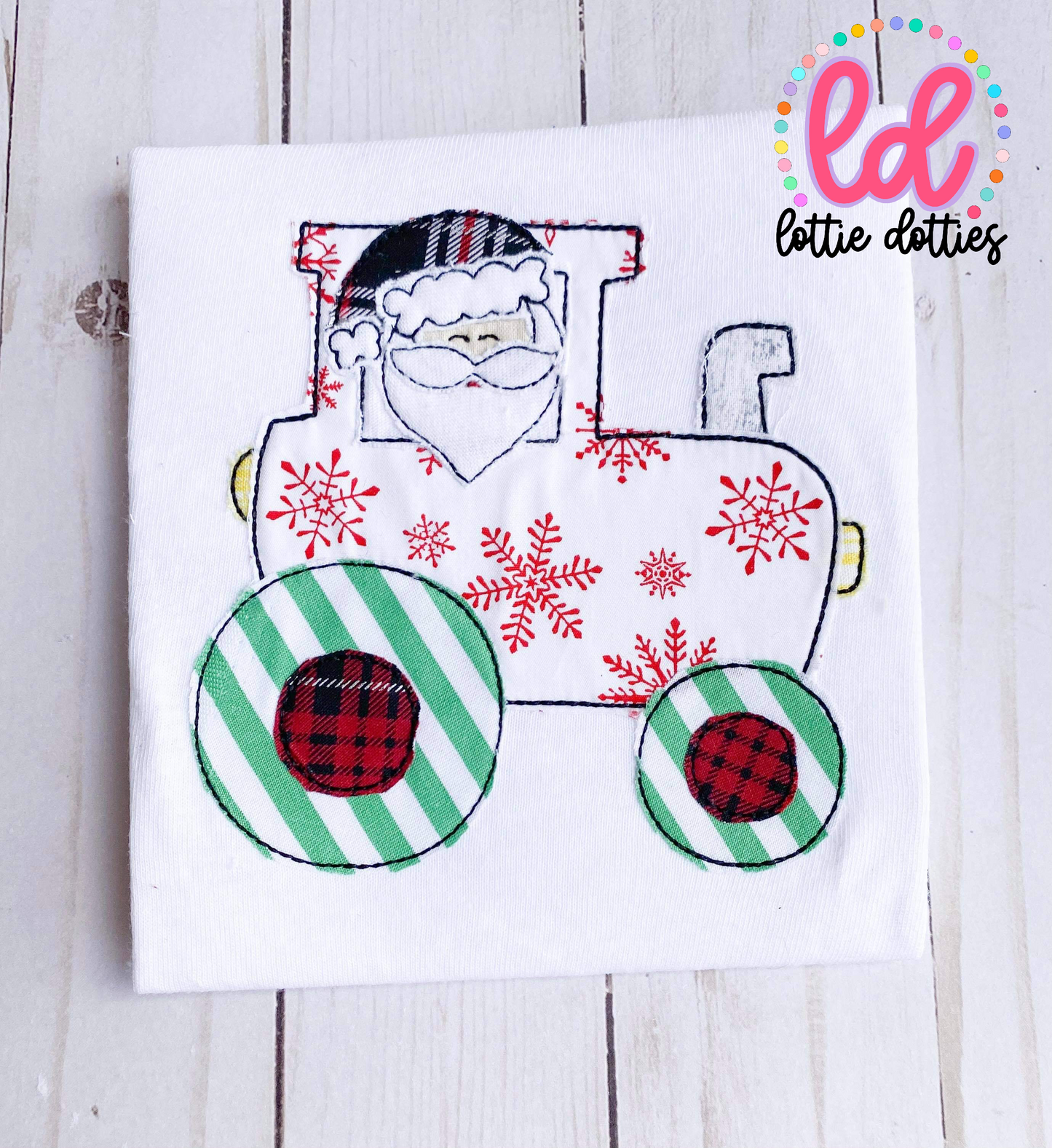 Santa Tractor Applique Design - Machine Embroidery - Instant Download - Christmas Applique