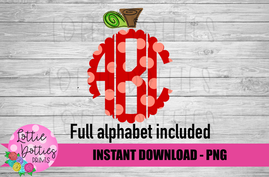 Apple Scallop Monogram Alphabet - Back to School Alpha Pack - Alphabet Clipart - Instant Download