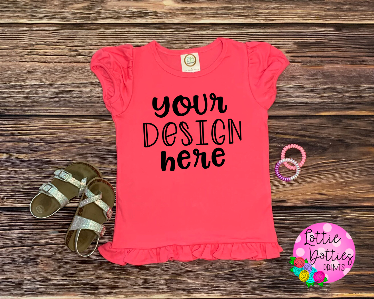 Kids Mock Up - Blanks Boutique Hot Pink Ruffle Shirt- Mock Up - Digital Download