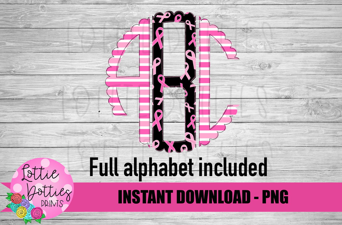 Breast Cancer Awareness scallop monogram Alphabet - Ribbon Alpha Pack - Alphabet Clipart - Instant Download Alpha Pack