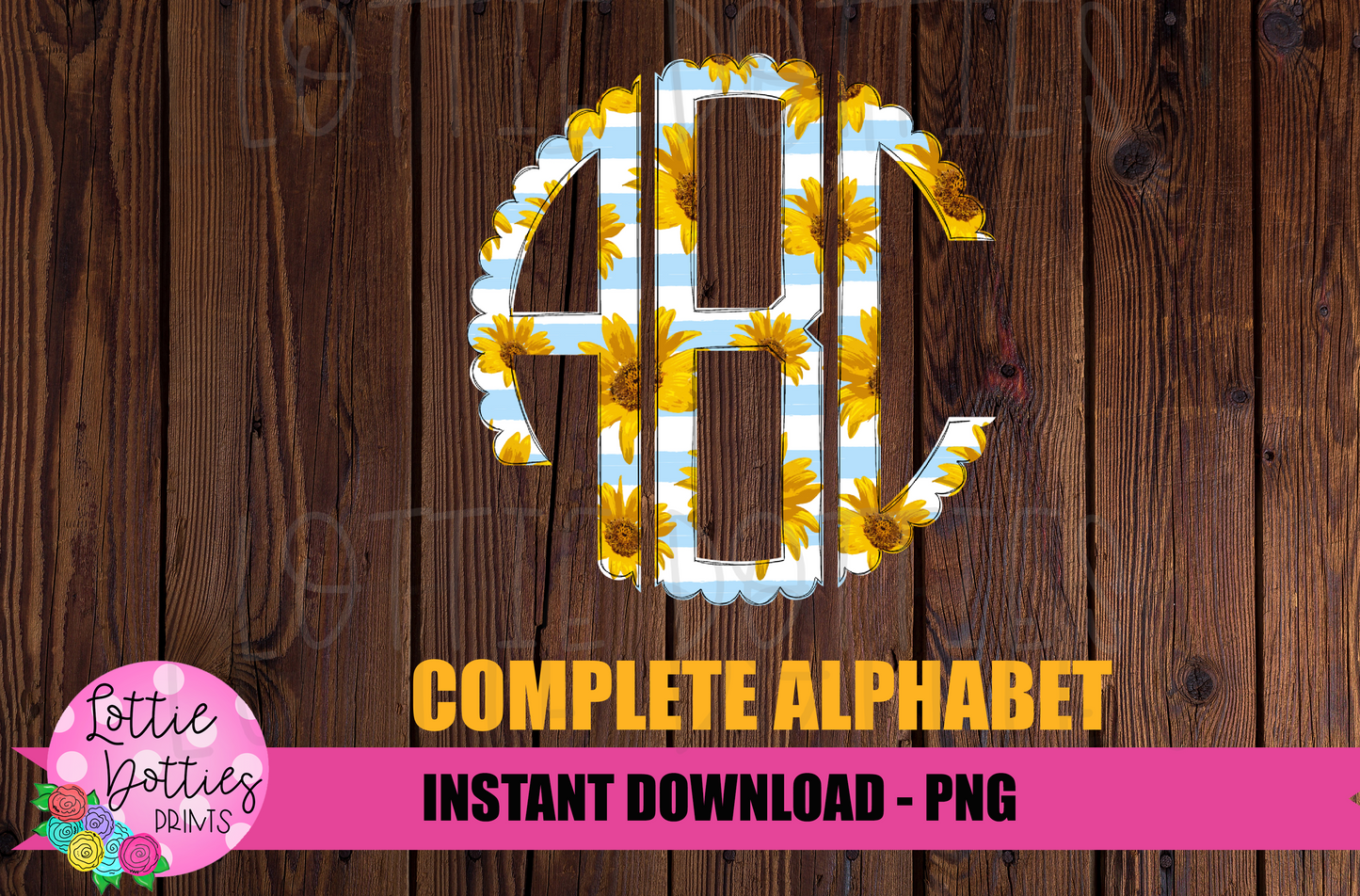 Sunflower Scallop Circle Alphabet - Alpha Pack - Alphabet Clipart - Instant Download - Alpha Pack