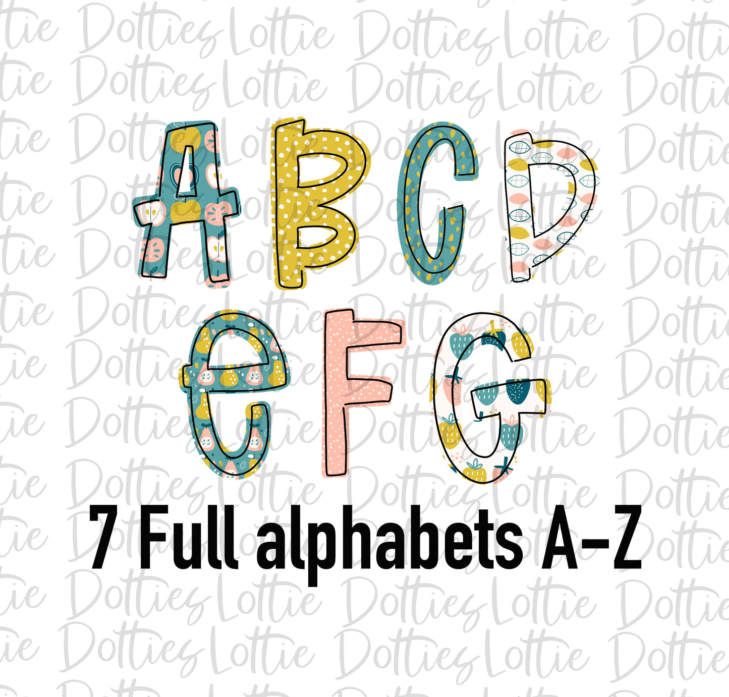 Tutti-Frutti Alpha Pack 7 Full Alphabets - Alphabet Clipart - Instant Download - Alpha Pack