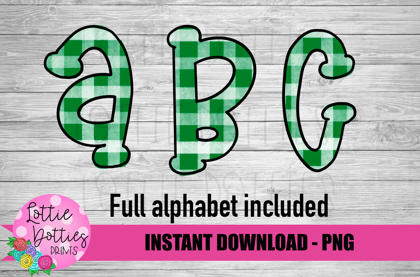 Green Plaid Hand Lettered Alphabet - Alpha Pack - Alphabet Clipart - Instant Download - Alpha Pack