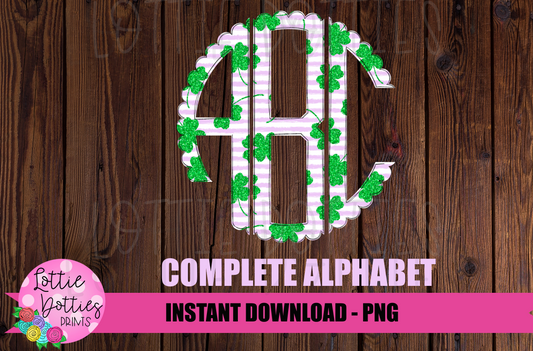 Shamrock Scallop Monogram Alphabet - Alpha Pack - Alphabet Clipart - Instant Download