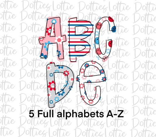 Patriotic smile Alphabet - Alpha Pack - Alphabet Clipart - Instant Download - Patriotic