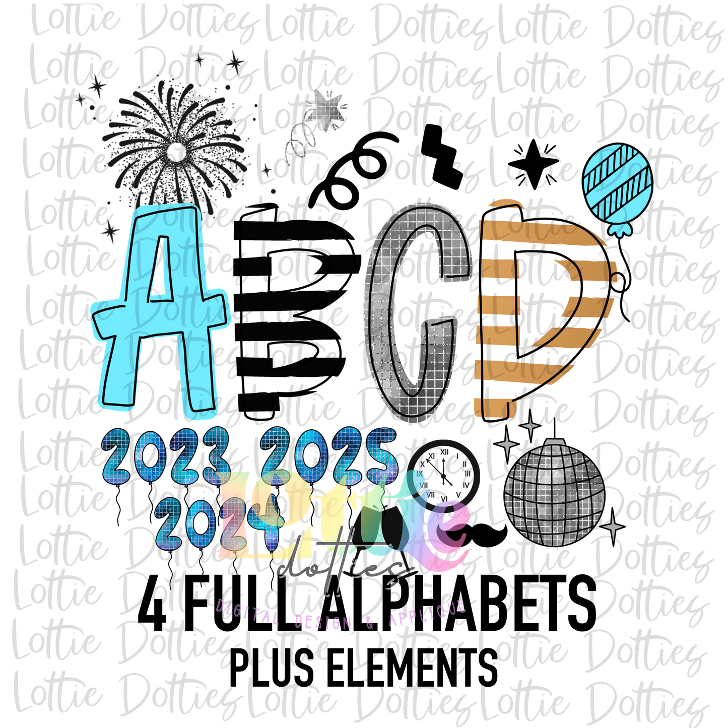 New Years Alphabet - Alpha Pack - Alphabet Clipart - Instant Download - Alpha Pack