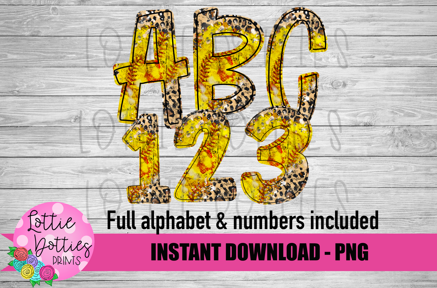Leopard Softball letters and Number Alphabet - Alpha Pack - Alphabet Clipart - Instant Download - Alpha Pack