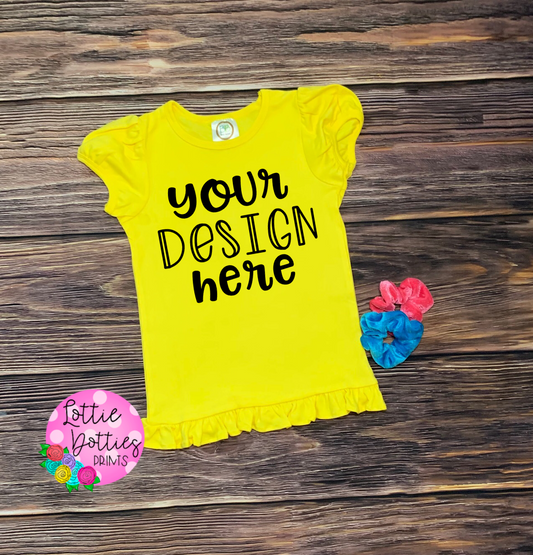 Kids Mock Up -  Blanks Boutique Yellow Ruffle Shirt- Mock Up - Digital Download