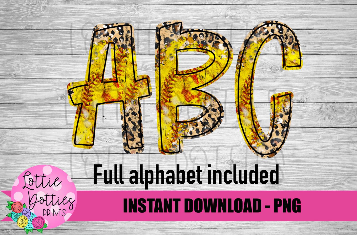 Leopard Softball Alphabet - Alpha Pack - Alphabet Clipart - Instant Download - Alpha Pack