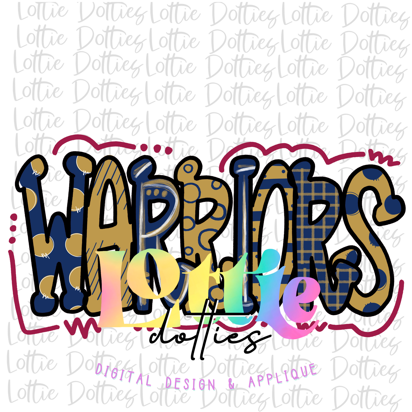 Warriors Png - Mascot Sublimation Design - Digital Download - Navy, Gold and Maroon