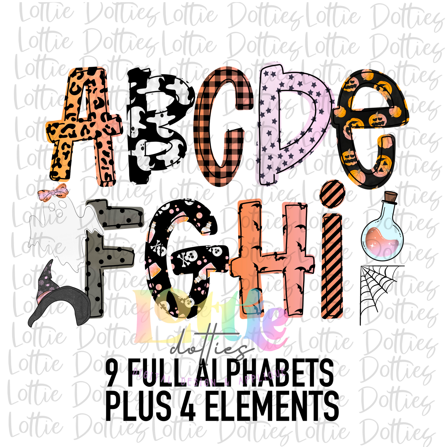 Goth Halloween Lettered Alphabet - Alpha Pack - Alphabet Clipart - Instant Download - Girl Alpha Pack