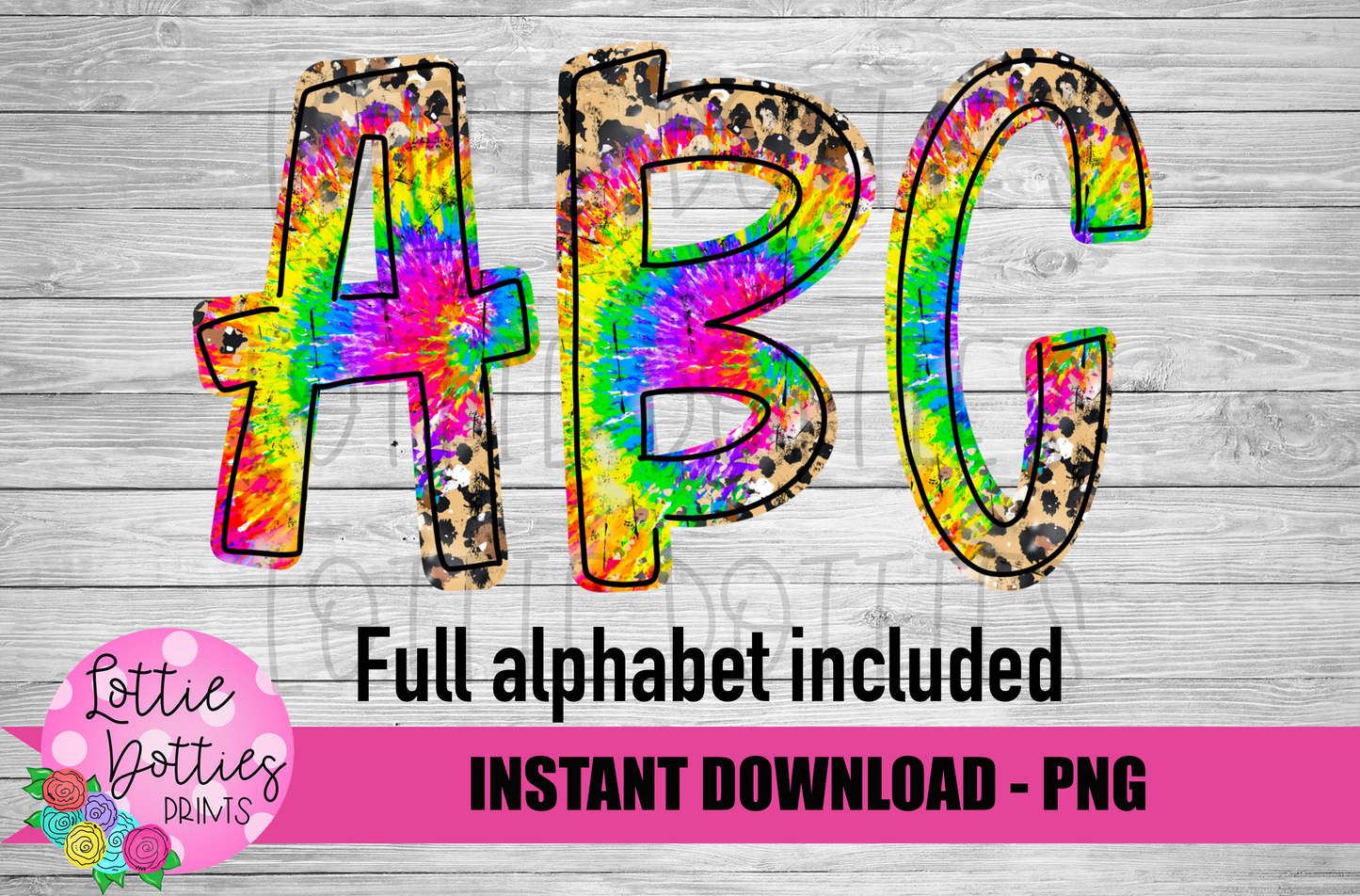 Tie Dye Leopard Alphabet - Alpha Pack - Alphabet Clipart - Instant Download - Alpha Pack