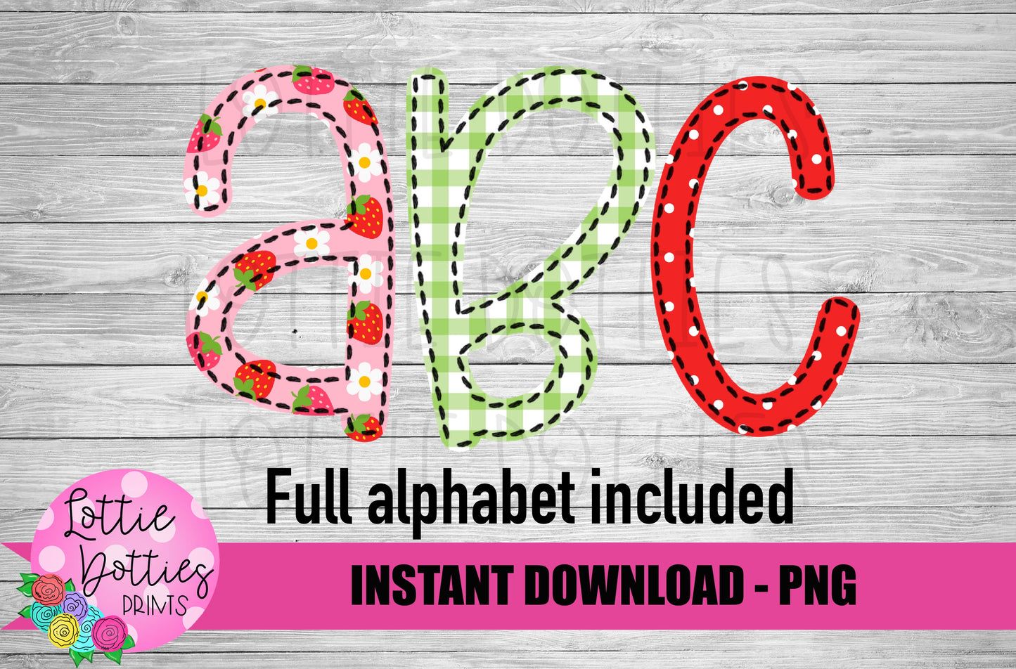 Strawberry Faux Applique Alphabet - Alpha Pack - Alphabet Clipart - Instant Download - Shabby Chic - Berries