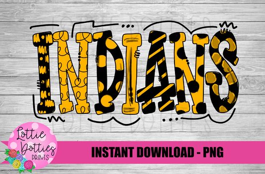 Indians PNG - Black and Gold -  Indians sublimation design - Digital Download